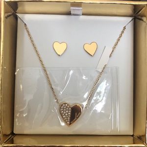 Michal Kors Gold Pave Heart Necklace & Earring Set